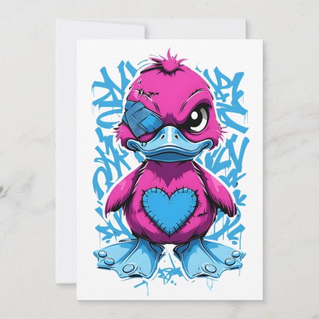 Vibrant Pink Graffiti Duck Invitation (Front)