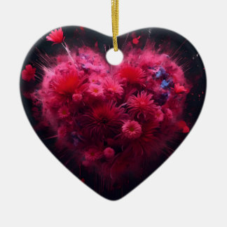 Vibrant Pink Heart Burst Ceramic Tree Decoration