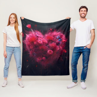 Vibrant Pink Heart Burst Fleece Blanket