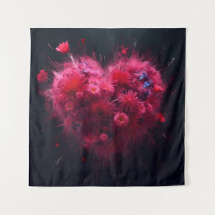Vibrant Pink Heart Burst Tapestry