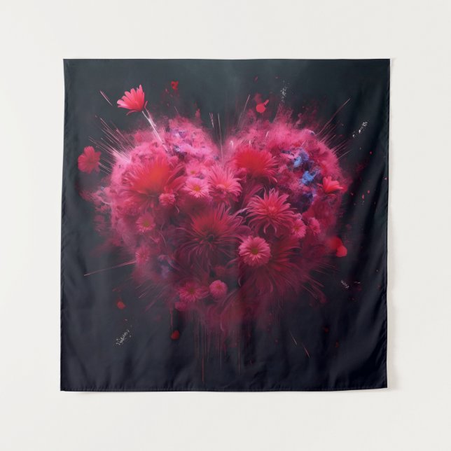 Vibrant Pink Heart Burst Tapestry (Front)