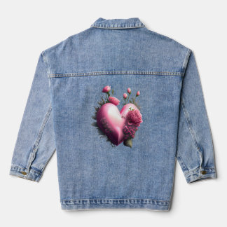 vibrant pink heart denim jacket
