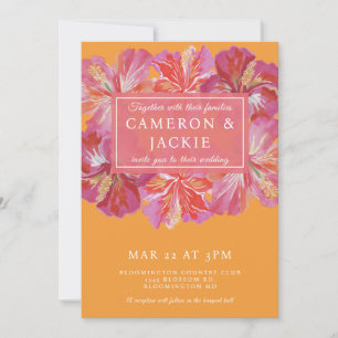 Vibrant Pink Hibiscus Tropical Wedding Invitation