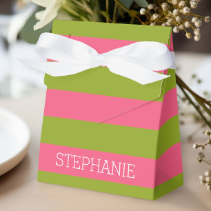 Vibrant Pink & Lime Rugby Stripes with Custom Name Favour Box