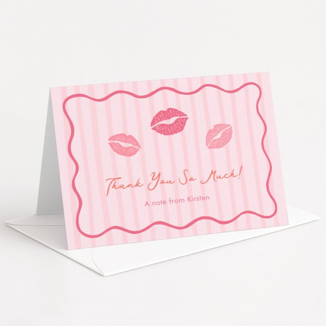 Vibrant Pink Lips Valentine's Day Bridal Shower Thank You Card (Modern Kiss The Miss Goodbye or Valentines Day theme bridal shower bachelorette thank you card)