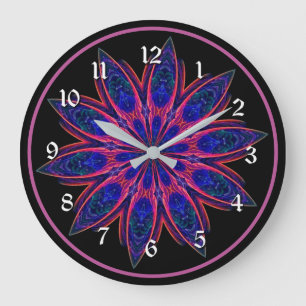 Vibrant Pink Lotus Petals Mandala Round Large Clock