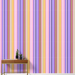 Vibrant pink mauve lemon retro stripes wallpaper