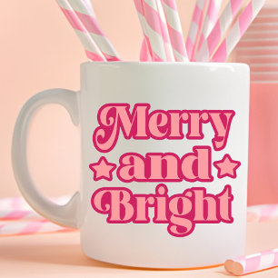 Vibrant Pink Merry and Bright Christmas Large Coffee Mug