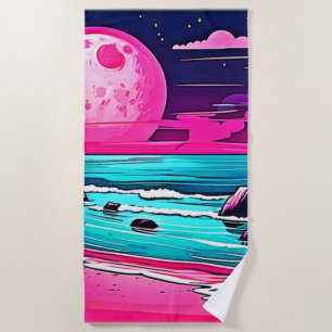 Vibrant Pink Moon Beach Towel