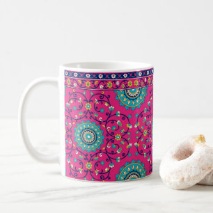 Vibrant Pink Moroccan Boho Floral Tapestry Coffee Mug
