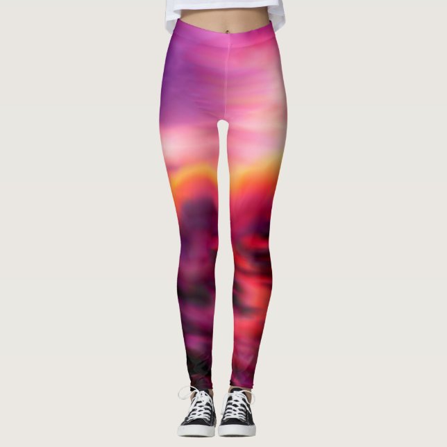 Vibrant Pink Ocean Sunrise Modern Abstract Leggings (Front)