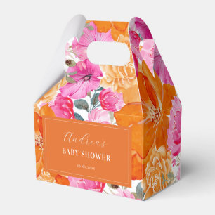 Vibrant Pink & Orange Garden Floral Baby Shower  Favour Box