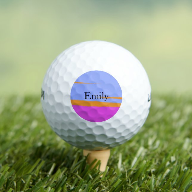 Vibrant Pink Orange Light Blue Custom Name Golf Balls (Insitu Tee)
