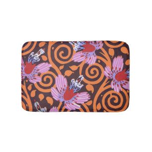 Vibrant Pink & Orange Swirl Art Deco Flower Bath Mat