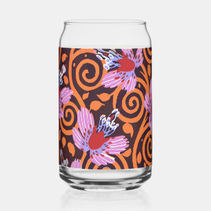 Vibrant Pink & Orange Swirl Art Deco Flower Can Glass