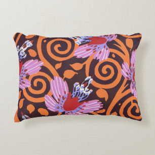 Vibrant Pink & Orange Swirl Art Deco Flower Decorative Cushion