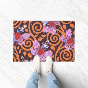 Vibrant Pink & Orange Swirl Art Deco Flower Doormat