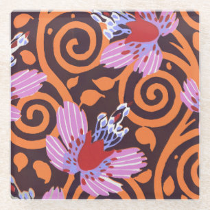 Vibrant Pink & Orange Swirl Art Deco Flower Glass Coaster