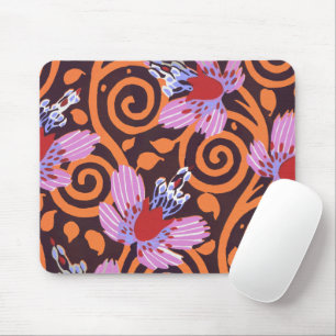 Vibrant Pink & Orange Swirl Art Deco Flower Mouse Mat