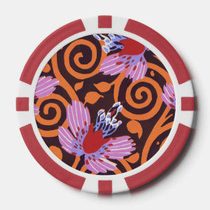 Vibrant Pink & Orange Swirl Art Deco Flower Poker Chips