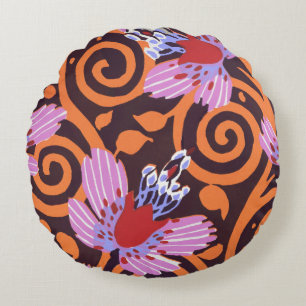 Vibrant Pink & Orange Swirl Art Deco Flower Round Cushion