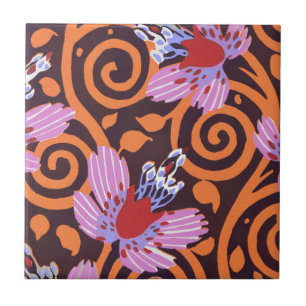 Vibrant Pink & Orange Swirl Art Deco Flower Tile