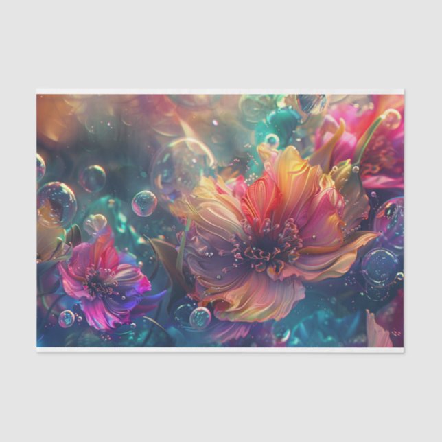 Vibrant Pink Orange Teal Floral Decoupage Tissue Paper (Front)