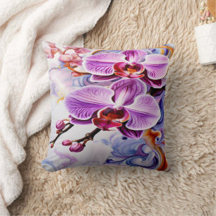 Vibrant Pink Orchids in Artistic Background Cushion