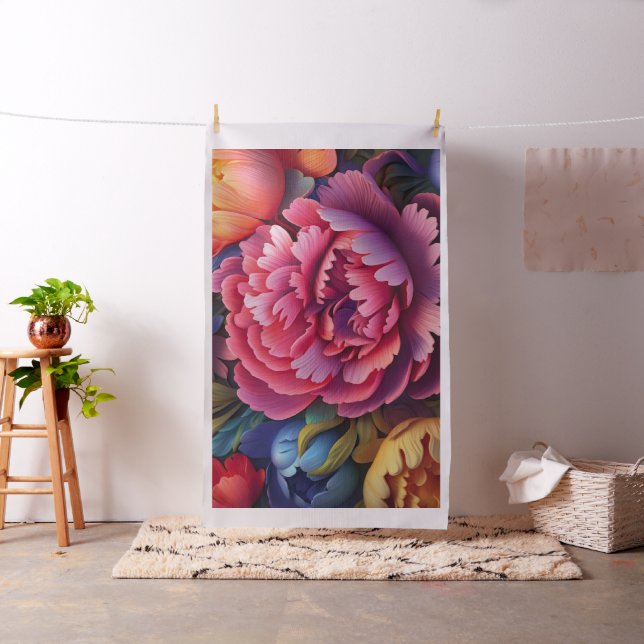 Vibrant Pink Peonies Floral Fabric (In Situ)