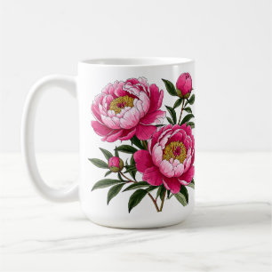 Vibrant Pink Peony Floral Artwork Coffee Mug