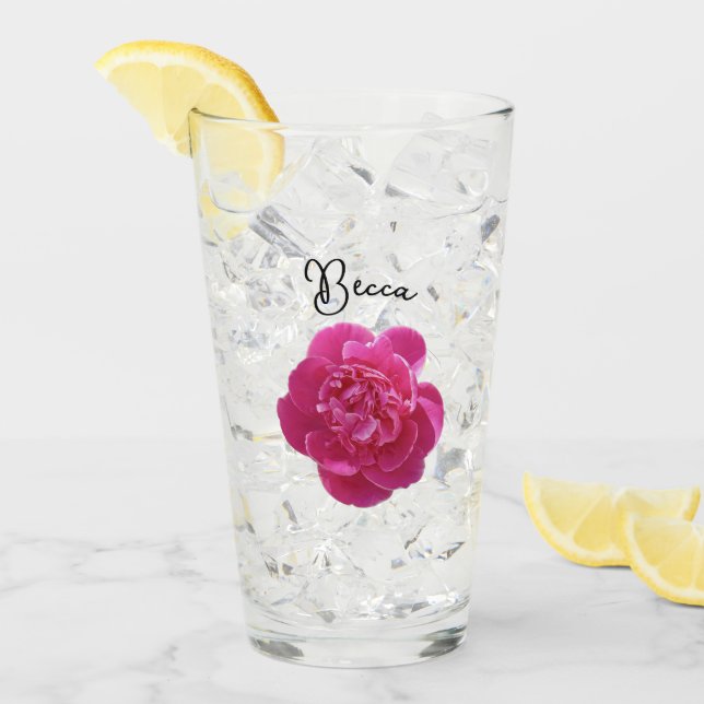 Vibrant Pink Peony Flower Personalised Glass (Front Ice)