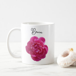 Vibrant Pink Peony Flower Personalised Mug