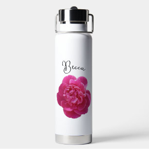 Vibrant Pink Peony Flower Personalised Water Bottle