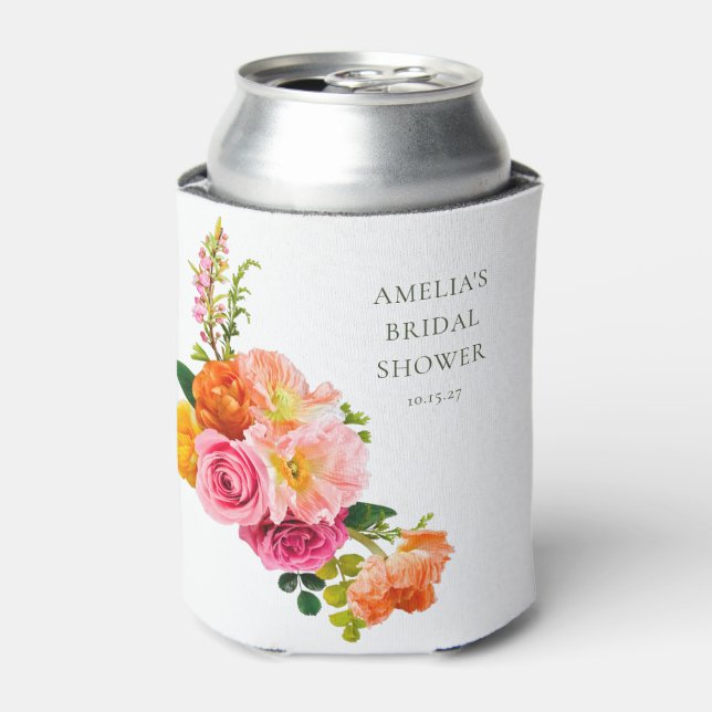 Vibrant Pink Poppies Floral Bloom Bridal Shower Can Cooler (Can Front)