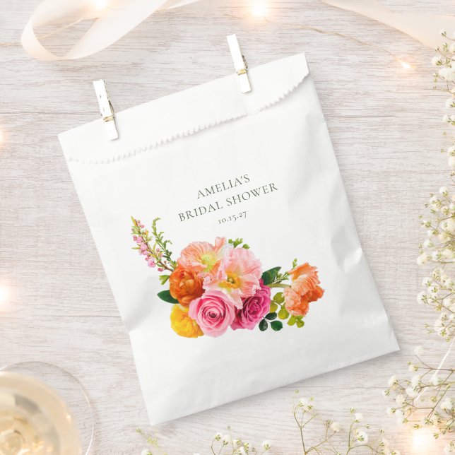 Vibrant Pink Poppies Floral Bloom Bridal Shower Favour Bags (Clipped)