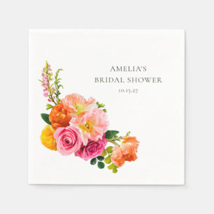 Vibrant Pink Poppies Floral Bloom Bridal Shower Napkin