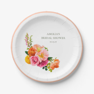 Vibrant Pink Poppies Floral Bloom Bridal Shower Paper Plate