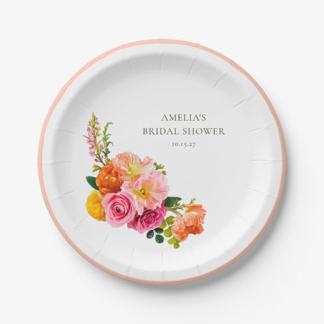 Vibrant Pink Poppies Floral Bloom Bridal Shower Paper Plate (Front)