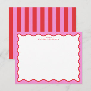 Vibrant Pink & Red Modern Wavy Border Note Card