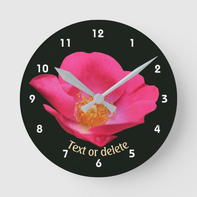 Vibrant Pink Rose Flower Personalised   Round Clock (Front)