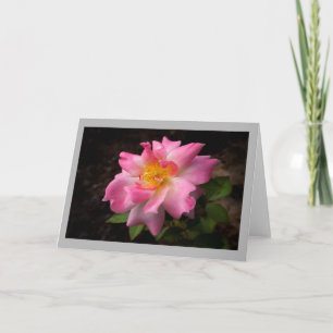 Vibrant pink rose golden centre card