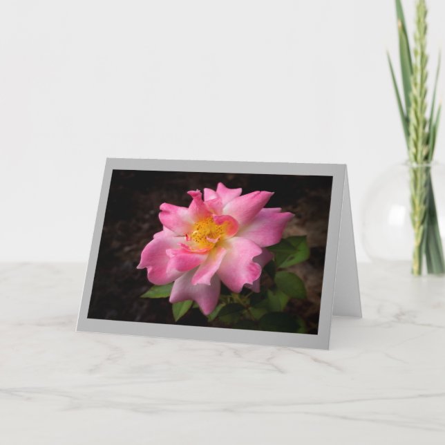 Vibrant pink rose golden centre card (Front)