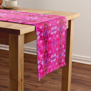 Vibrant pink rose petals floral pattern short table runner