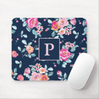 Vibrant Pink Roses Floral Monogram