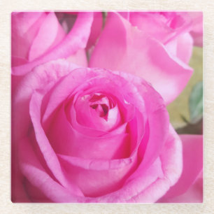 Vibrant Pink Roses Glass Coaster