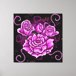 Vibrant Pink Roses with Heart Accents Canvas Print