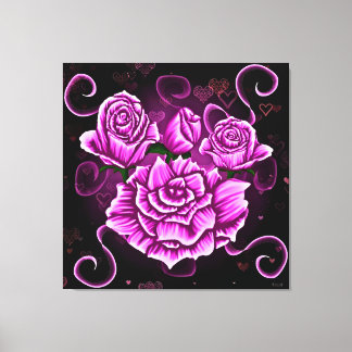 Vibrant Pink Roses with Heart Accents Canvas Print