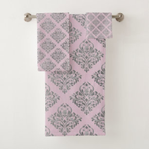 VIBRANT PINK SILVER GREY  LUXURY HAMPTON TOWEL SET
