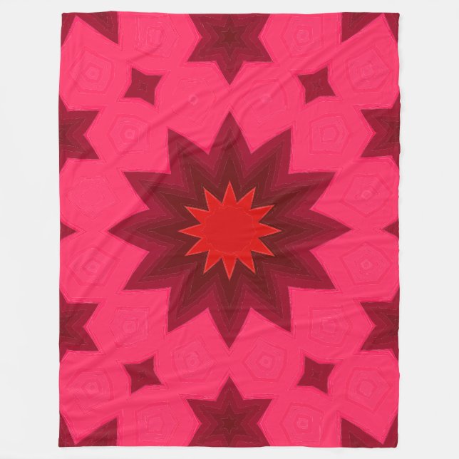 Vibrant Pink Starburst Kaleidoscope Fleece Blanket (Front)