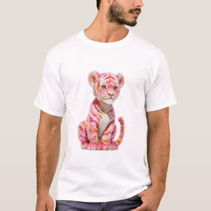 Vibrant Pink Striped Baby Tiger Cub Men T-Shirt